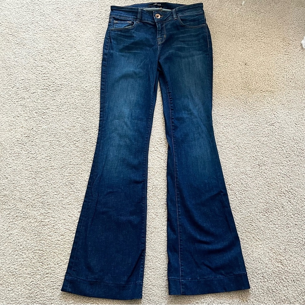 J Brand Women’s Blue Flared Love Story Jeans in Trouble wash